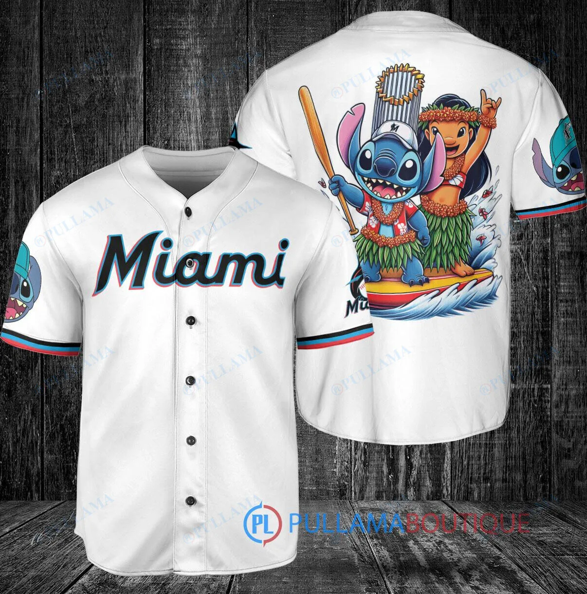 Miami Marlins Baseball Lilo and Stitch World Series Trophy Baseball Jersey
