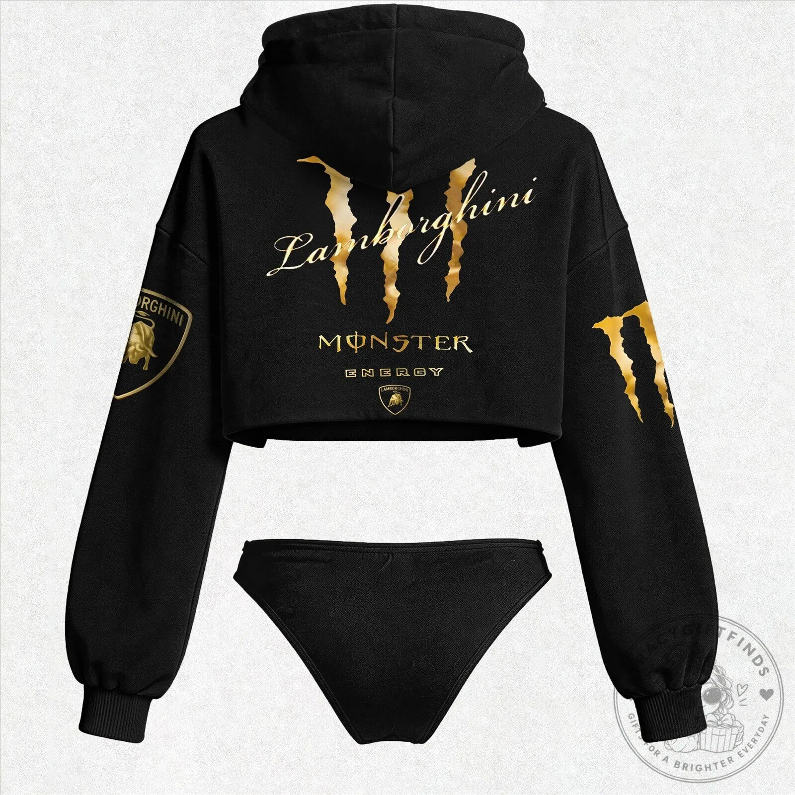 Monster Energy Lamborghini Gold Logo Women's Cropped Hoodie 2 Monster Energy Lamborghini Gold Logo Women's Cropped Hoodie