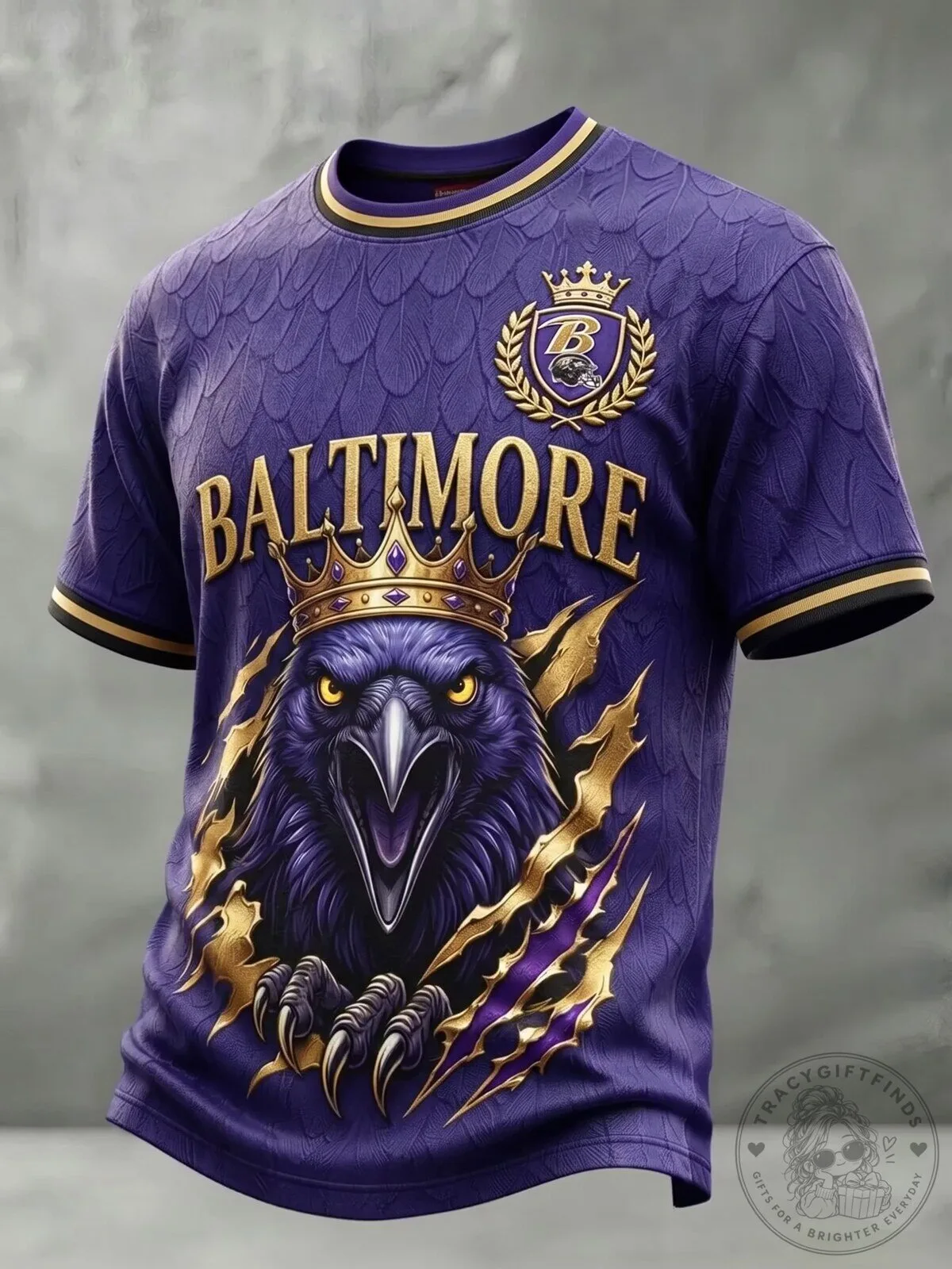 Baltimore Ravens Football Team Purple and Gold Raven Head Jersey