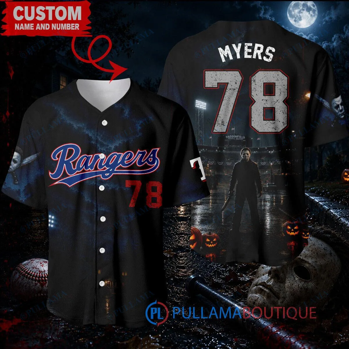 Texas Rangers Baseball Michael Myers Halloween Night Game Custom Baseball Jersey