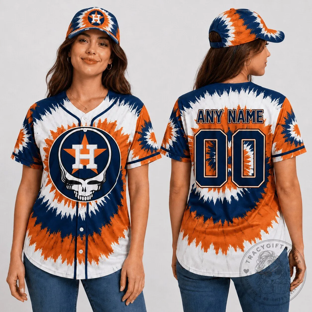 Houston Astros Baseball Tie-Dye Skull Custom Name Number Baseball Jersey 1 Houston Astros Baseball Tie-Dye Skull Custom Name Number Baseball Jersey