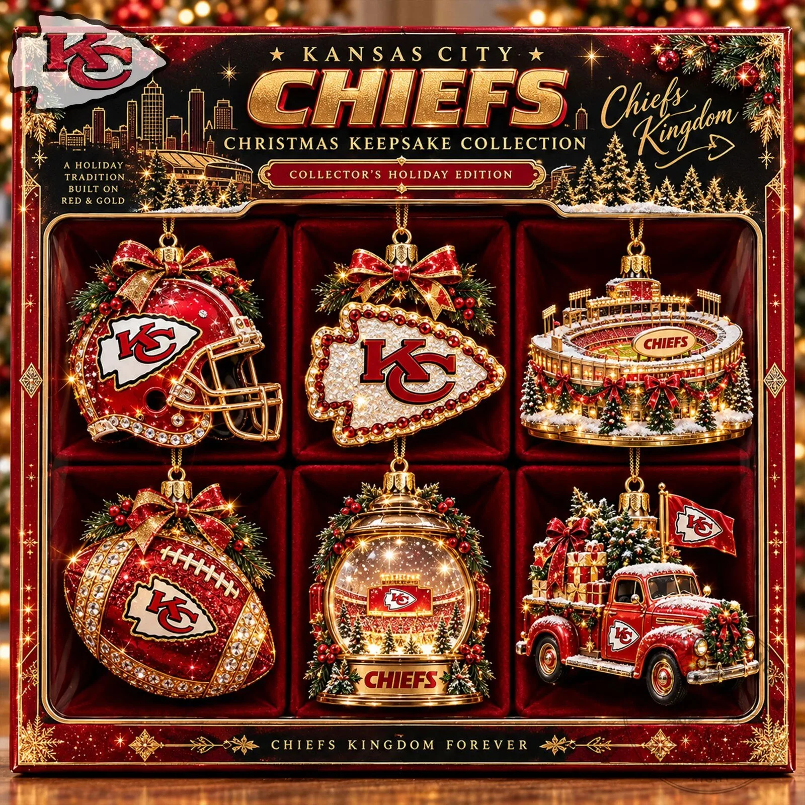 Kansas City Chiefs Christmas Keepsake Collection Holiday Ornament Set
