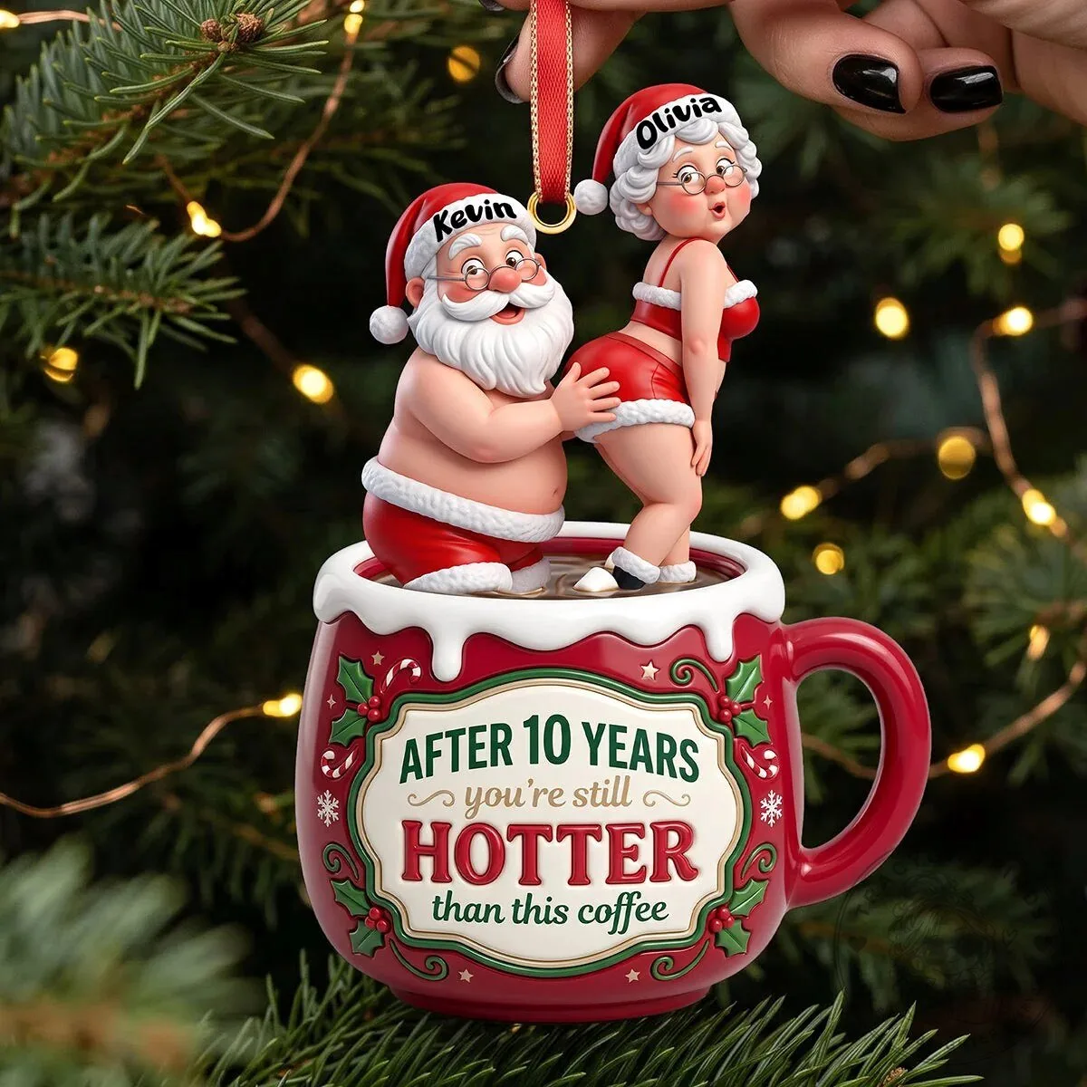 Personalized Naughty Santa and Mrs. Claus Christmas Couple Ornament