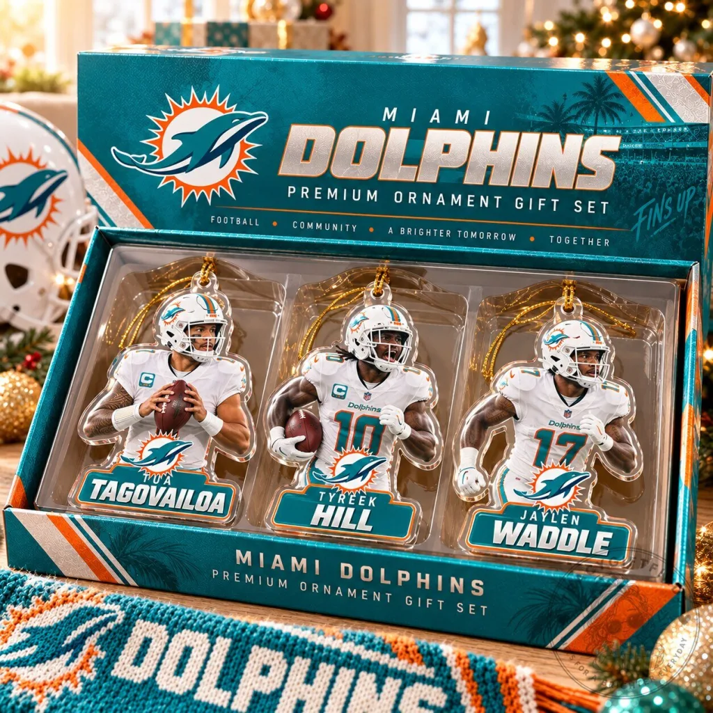 Miami Dolphins NFL Football Team Player Christmas Tree Ornament Gift Set Miami Dolphins NFL Football Team Player Christmas Tree Ornament Gift Set