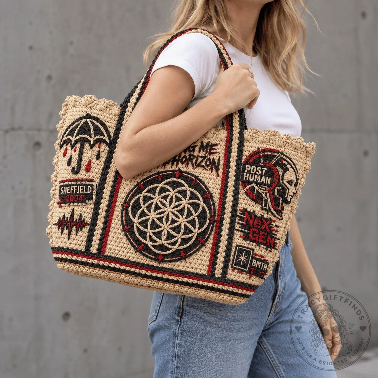 Bring Me The Horizon Straw Style Embellished Tote Bag
