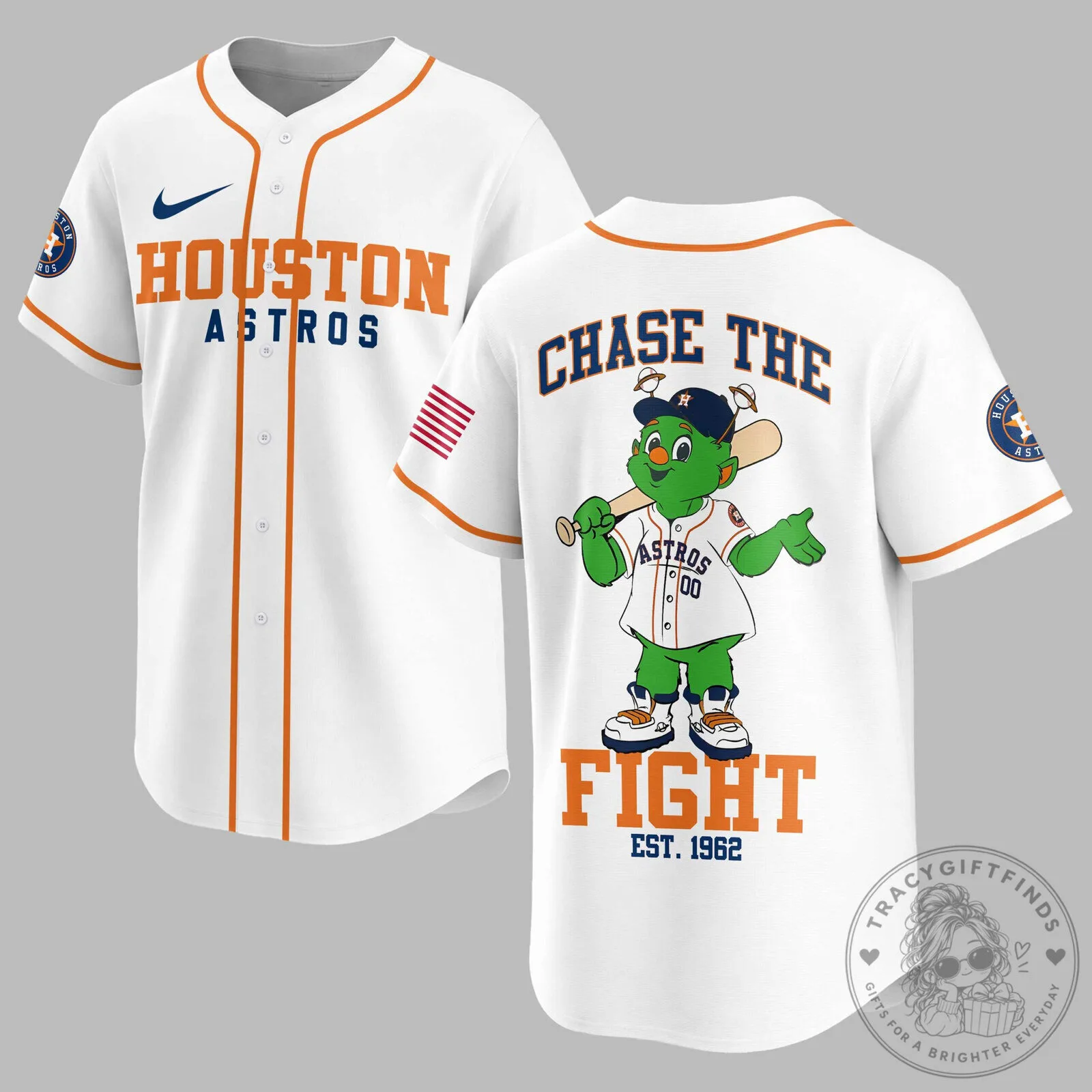 Houston Astros Baseball Jersey with Orbit Mascot and Chase The Fight Design