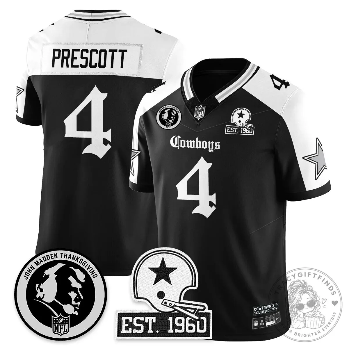 John Madden Thanksgiving Dallas Cowboys Dak Prescott Number 4 Football Jersey