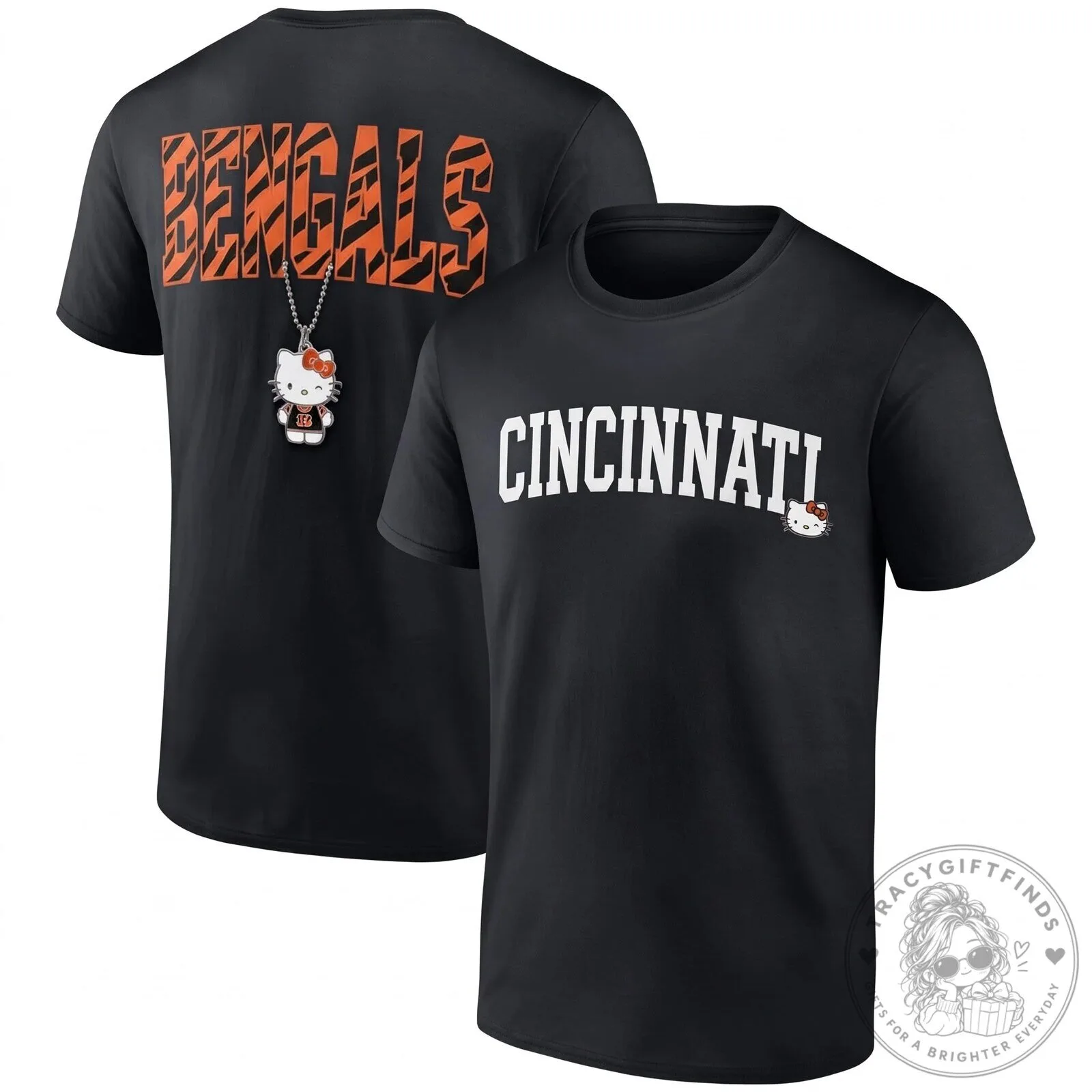 Cincinnati Bengals Hello Kitty Football Team Black T-Shirt