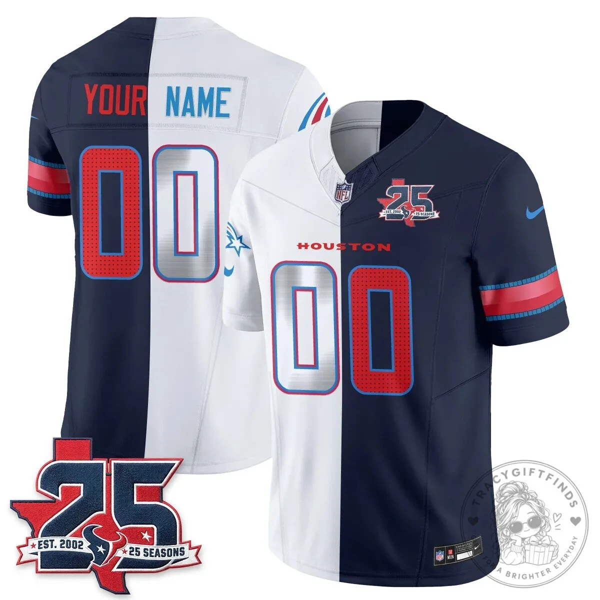 Houston Texans 25 Seasons Split Vapor Custom Football Jersey