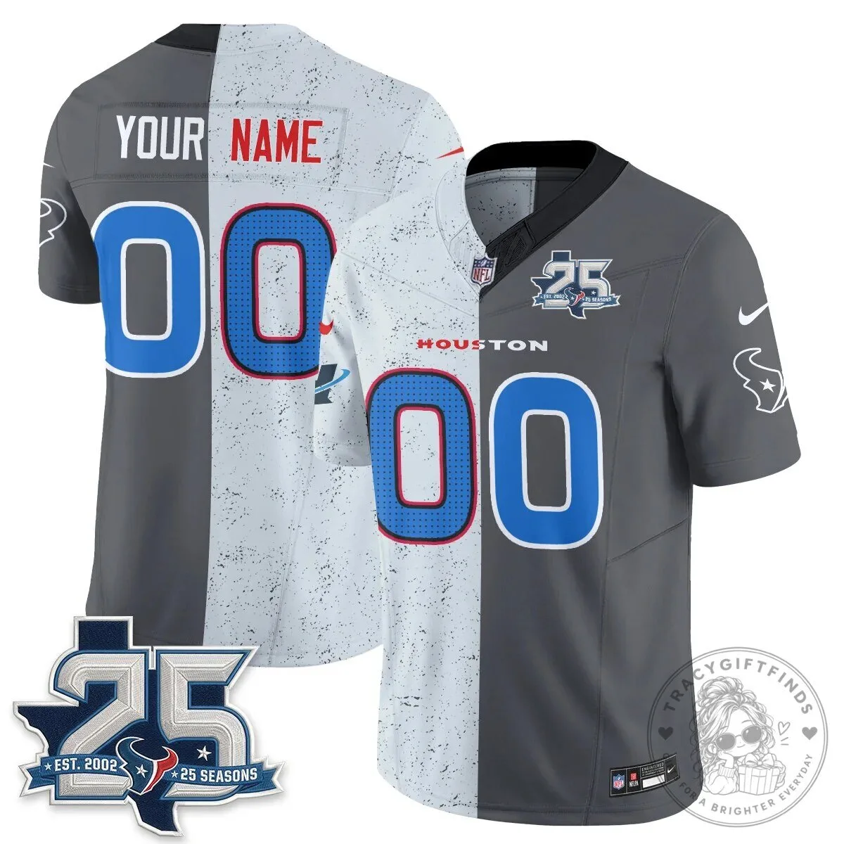 Houston Texans 25 Seasons Split Vapor Custom Football Jersey 9 Houston Texans 25 Seasons Split Vapor Custom Football Jersey