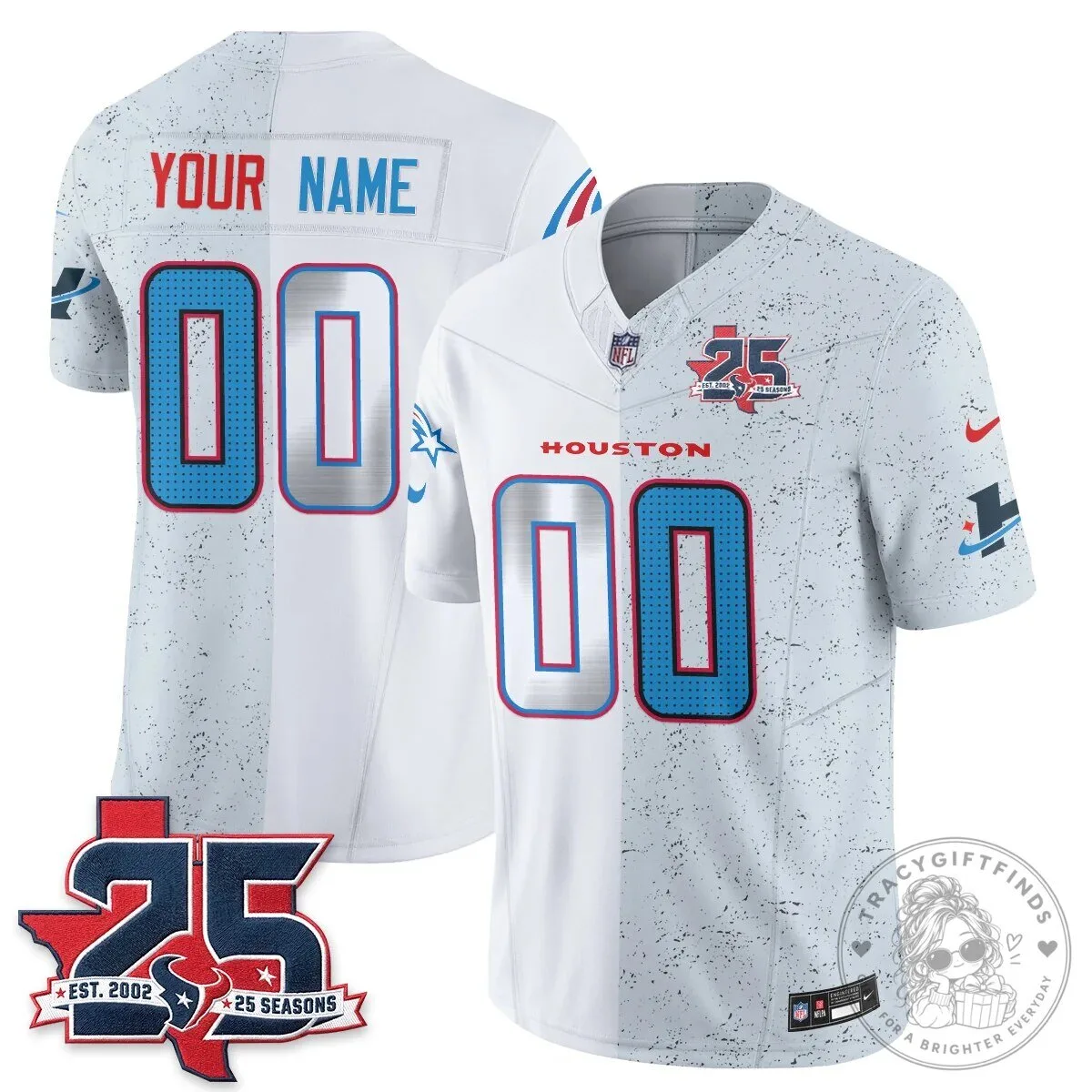 Houston Texans 25 Seasons Split Vapor Custom Football Jersey 10 Houston Texans 25 Seasons Split Vapor Custom Football Jersey