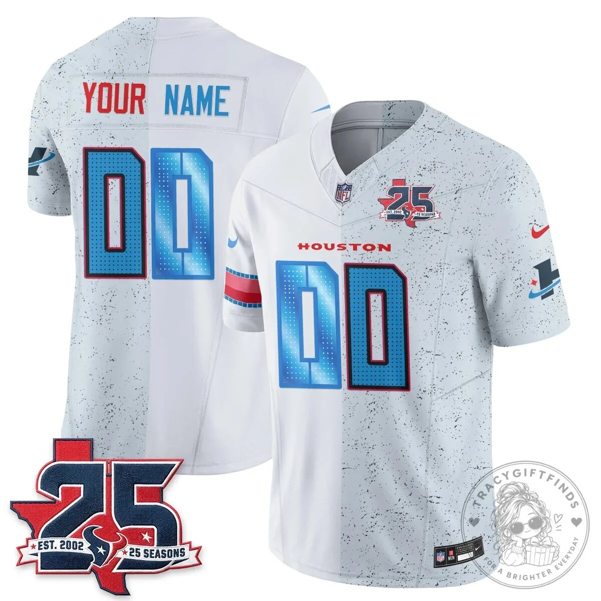 Houston Texans 25 Seasons Split Vapor Custom Football Jersey 11 Houston Texans 25 Seasons Split Vapor Custom Football Jersey
