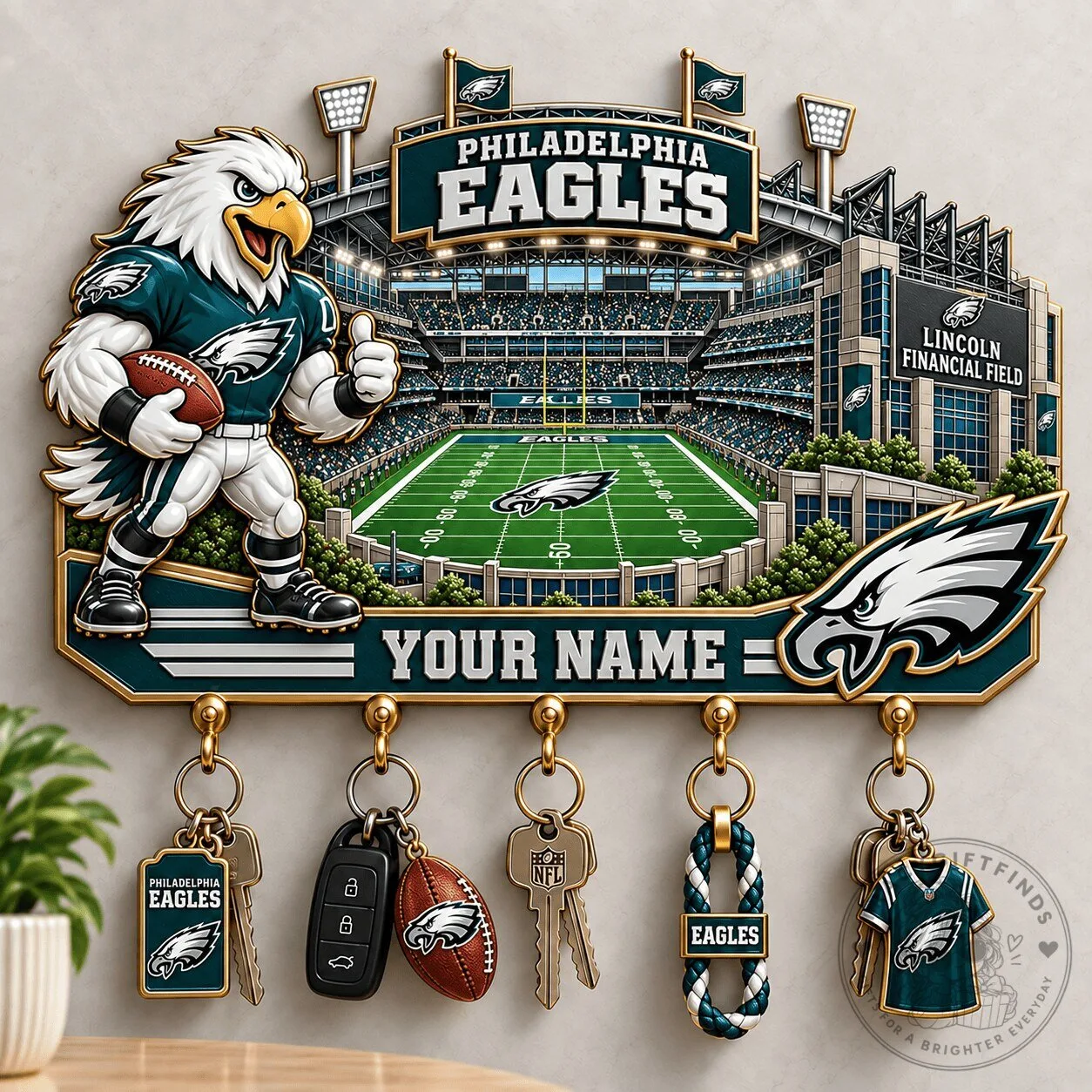 Philadelphia Eagles Lincoln Financial Field Custom Name Wall Key Holder 3 Philadelphia Eagles Lincoln Financial Field Custom Name Wall Key Holder