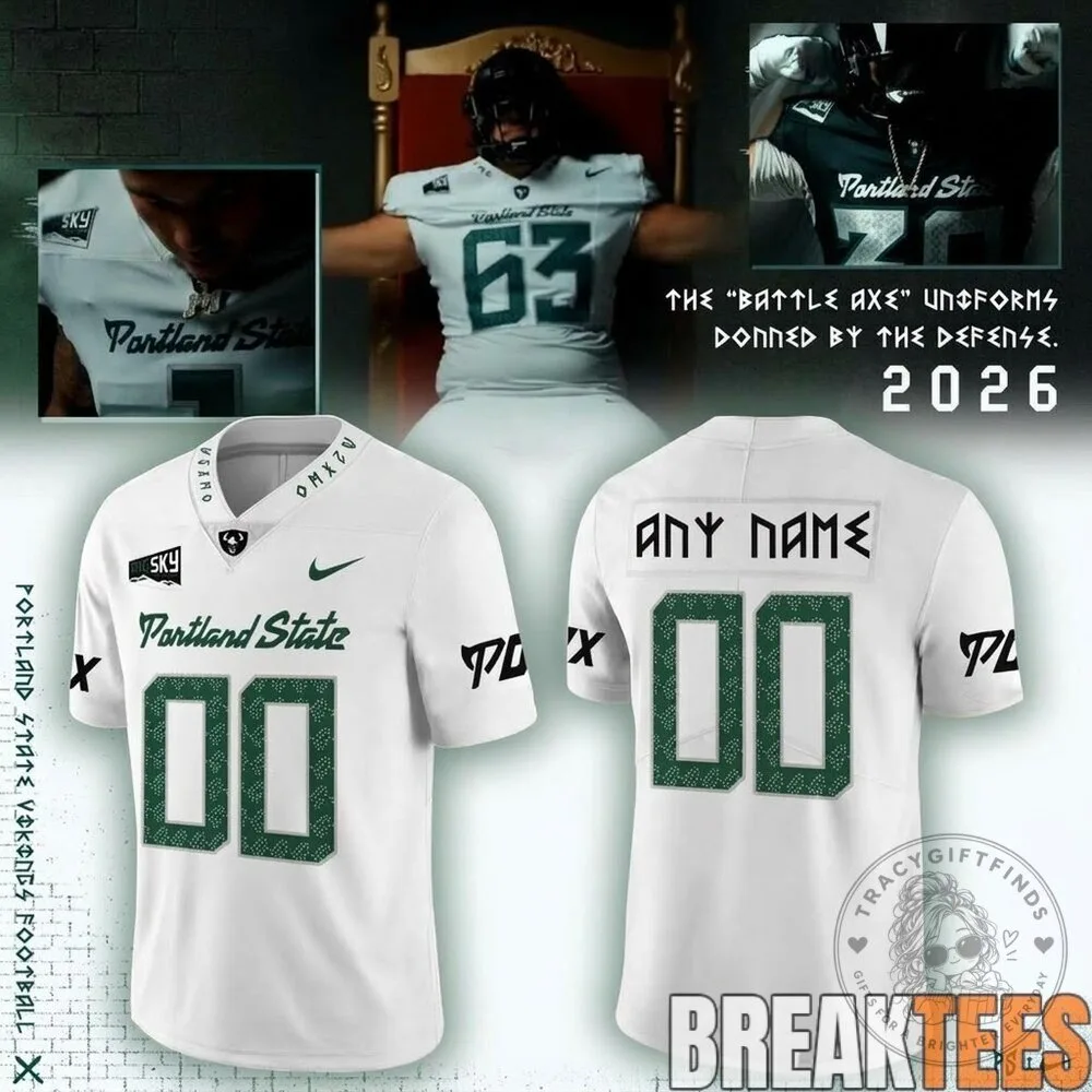 Portland State Vikings Football Battle Axe Custom White Jersey