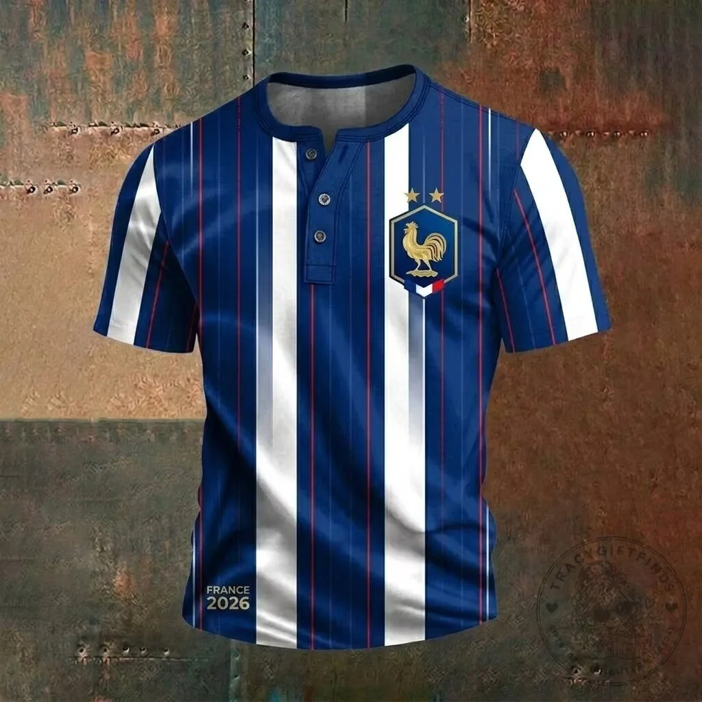 France Football Federation Rooster Emblem Henley T-Shirt