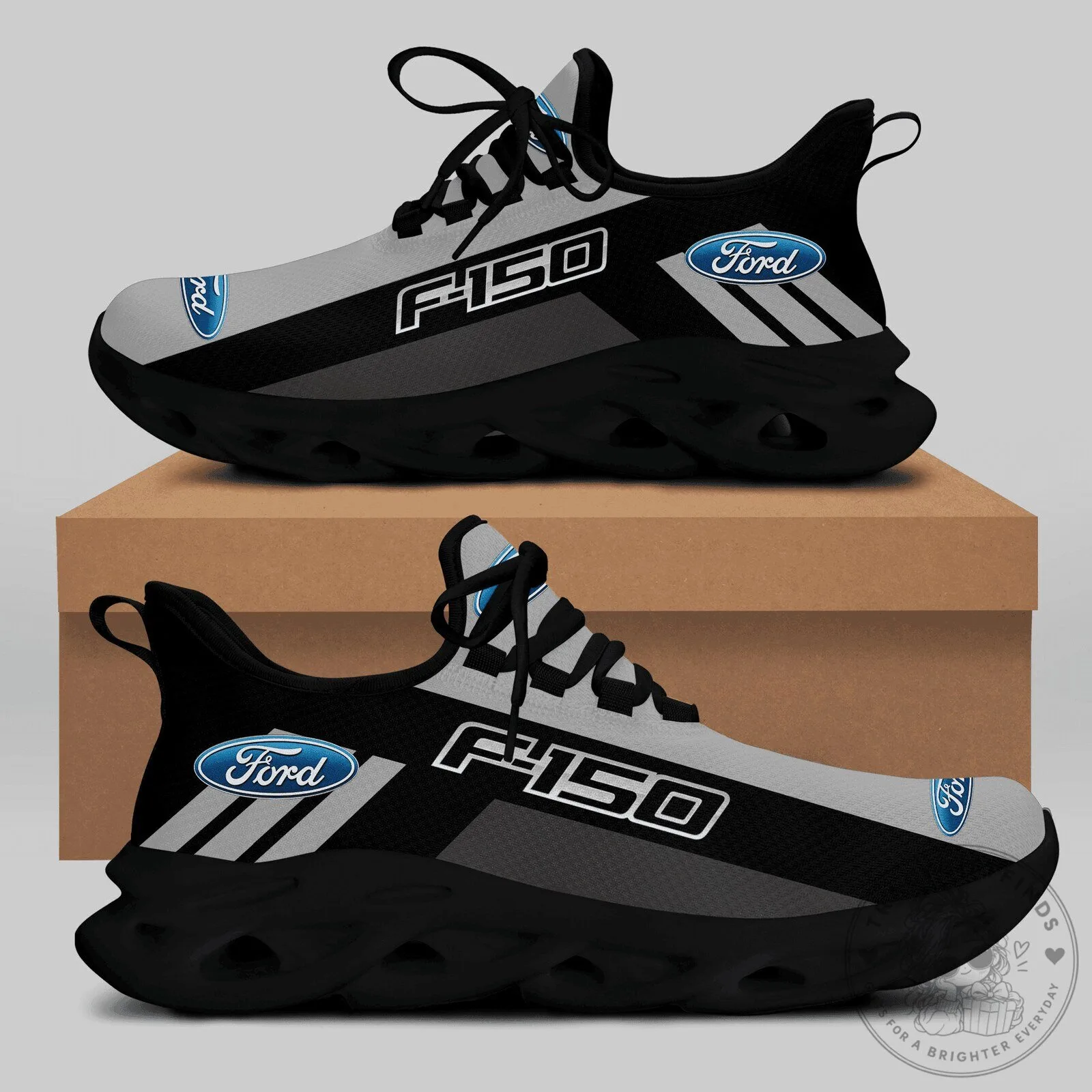 Ford F-150 Truck Logo Gray and Black Athletic Running Shoes