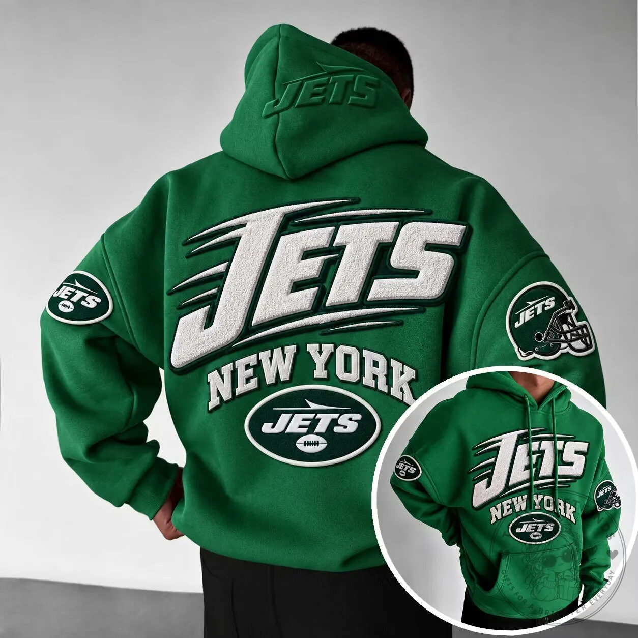 New York Jets American Football Team Green Embroidered Logo Hoodie