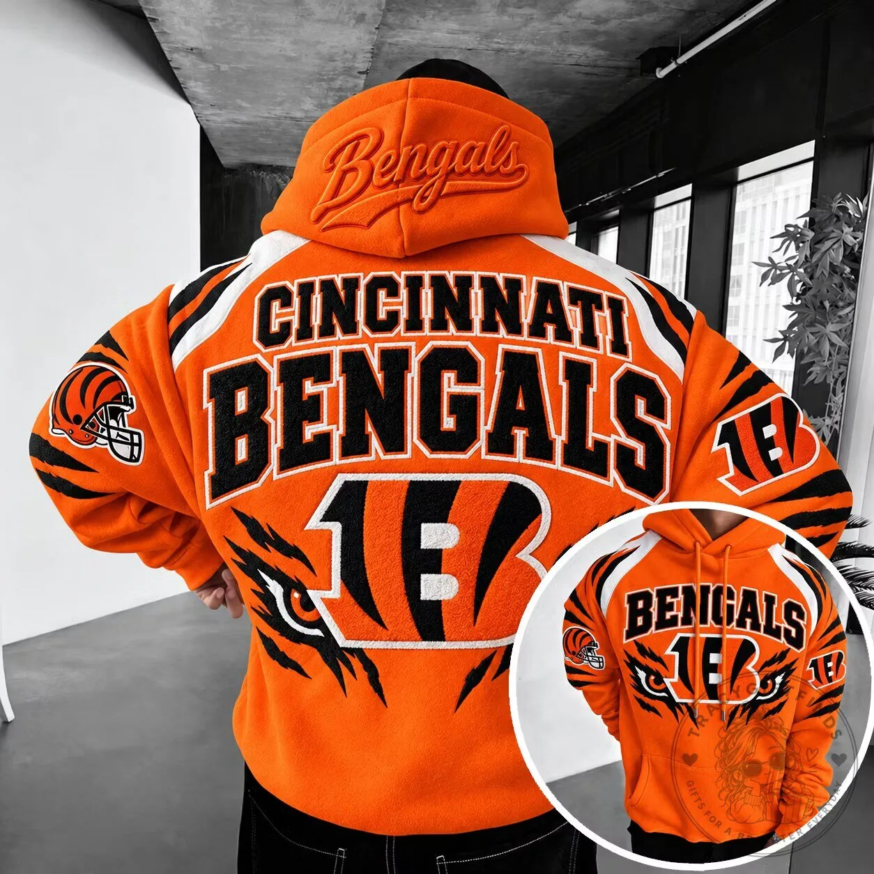 Cincinnati Bengals Football Team Embroidered Orange Hoodie 2 Cincinnati Bengals Football Team Embroidered Orange Hoodie