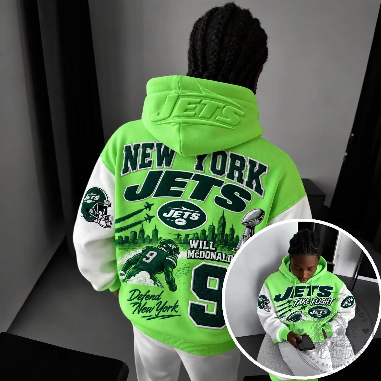 New York Jets Will McDonald Number 9 Defend New York Take Flight Hoodie