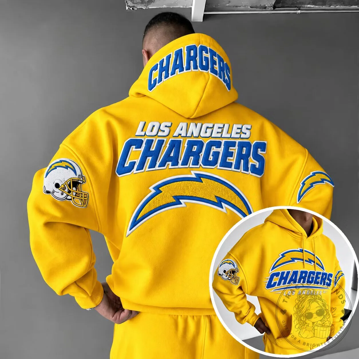Los Angeles Chargers Football Team Logo Yellow Fan Hoodie for Men and Women