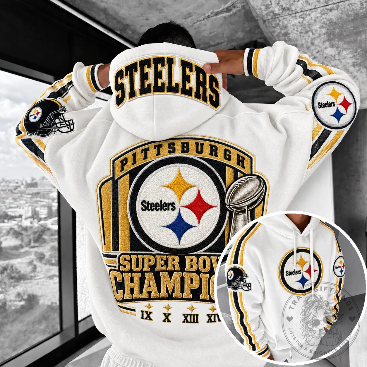 Pittsburgh Steelers Super Bowl Champions Football Team White Hoodie
