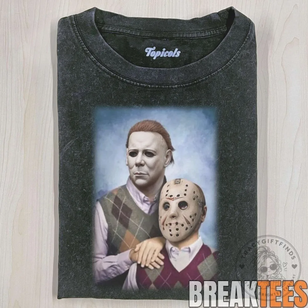 Michael Myers and Jason Voorhees Funny Horror Movie Villains T-Shirt