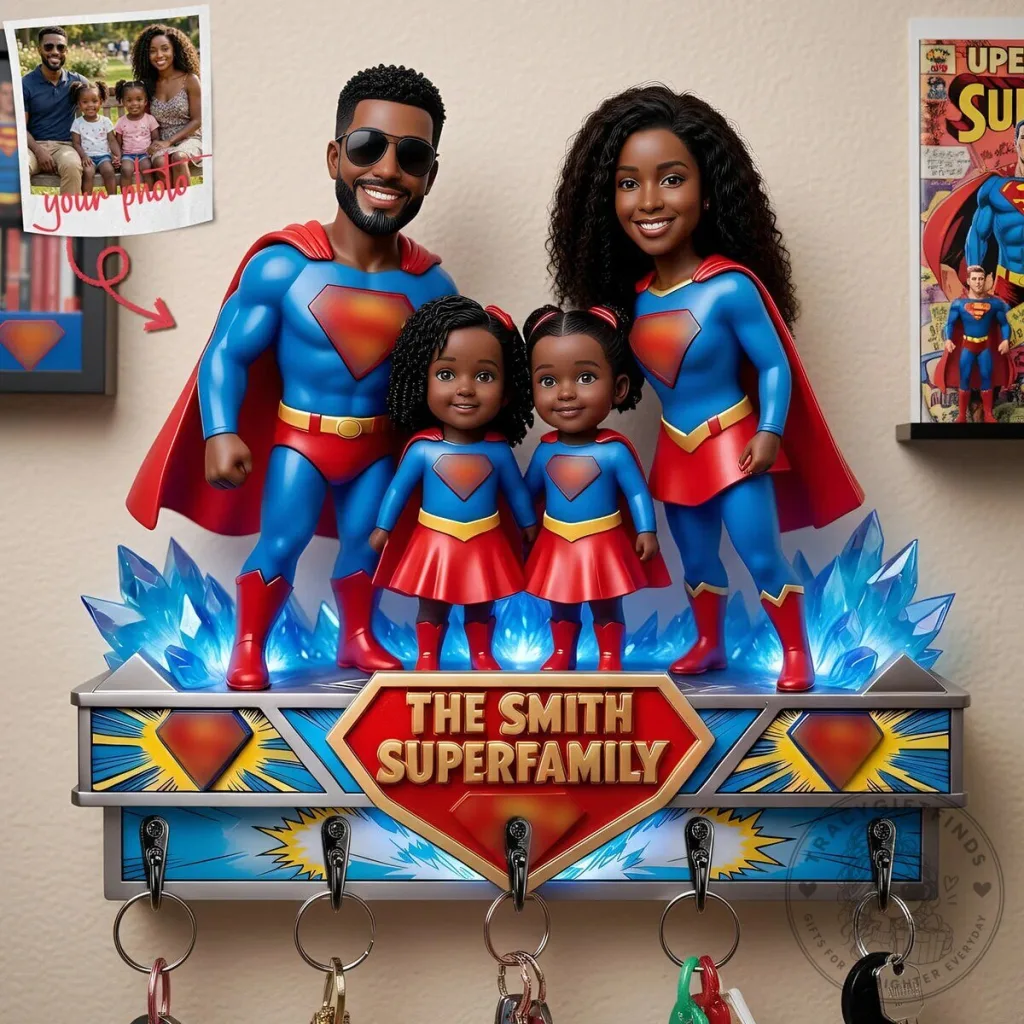 Personalized Super Family Key Hanger with Custom Photo for Wall Decor Personalized Super Family Key Hanger with Custom Photo for Wall Decor