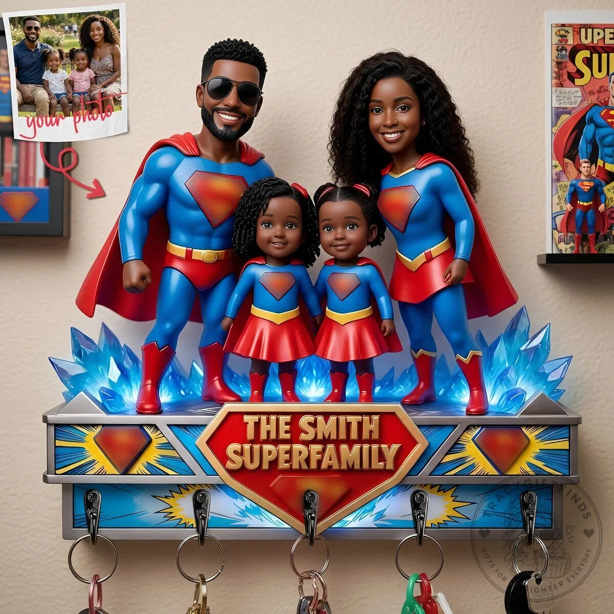 Personalized Super Family Key Hanger with Custom Photo for Wall Decor 6 Personalized Super Family Key Hanger with Custom Photo for Wall Decor