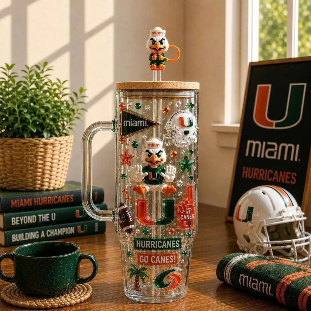 Miami Hurricanes Sebastian the Ibis University of Miami Football Team Tumbler with Handle Miami Hurricanes Sebastian the Ibis University of Miami Football Team Tumbler with Handle