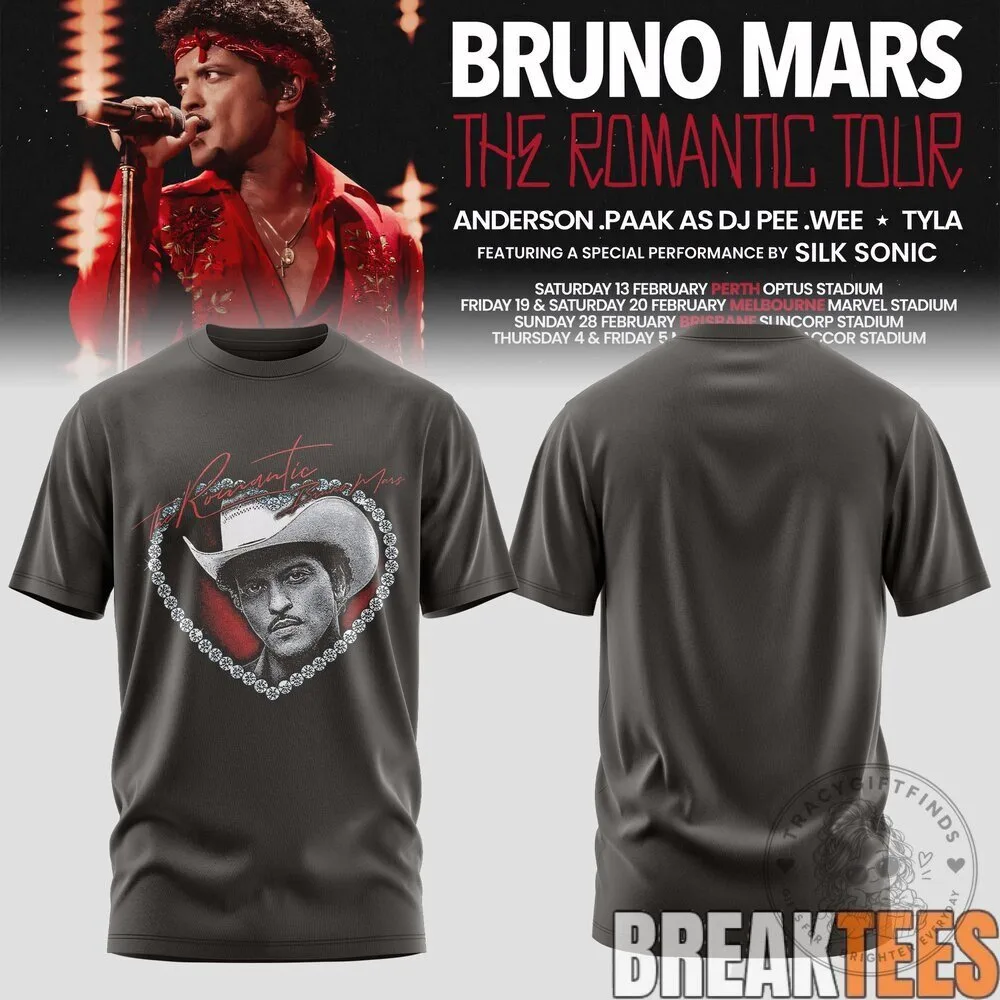 Bruno Mars The Romantic Tour 2024 Concert Schedule Fan Apparel T-Shirt