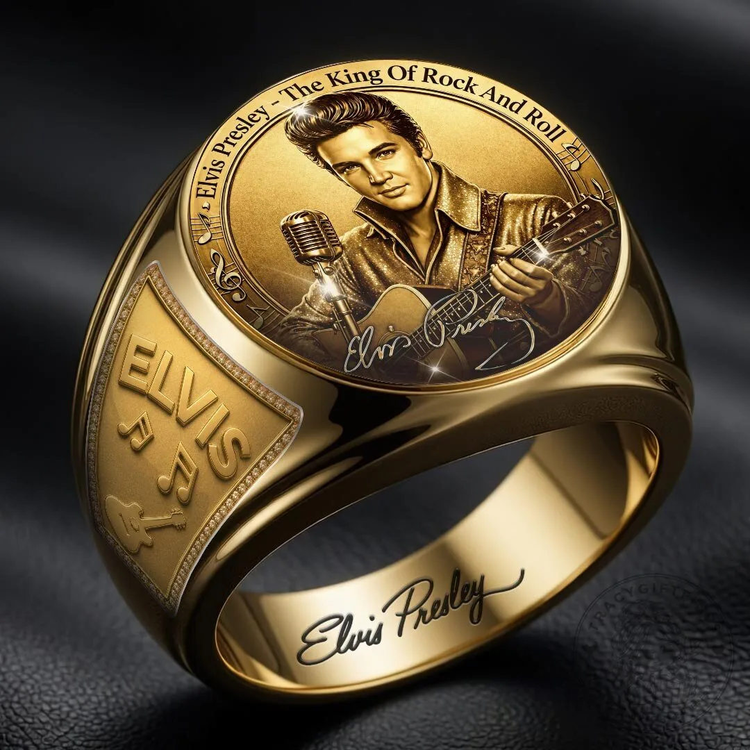 Gold Engraved Ring featuring Elvis Presley, The King of Rock and Roll