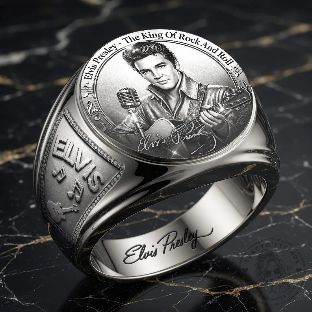 Gold Engraved Ring featuring Elvis Presley, The King of Rock and Roll 10 Gold Engraved Ring featuring Elvis Presley, The King of Rock and Roll