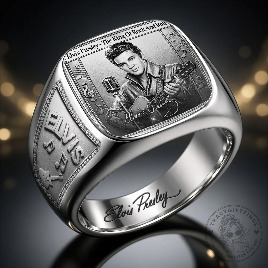 Gold Engraved Ring featuring Elvis Presley, The King of Rock and Roll 11 Gold Engraved Ring featuring Elvis Presley, The King of Rock and Roll