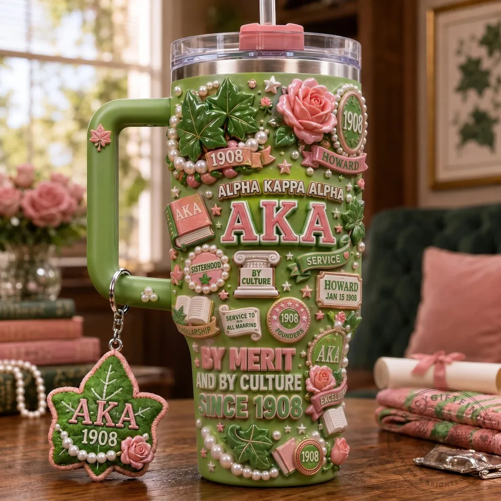 Alpha Kappa Alpha Sorority 40oz Tumbler with Handle and Straw Alpha Kappa Alpha Sorority 40oz Tumbler with Handle and Straw