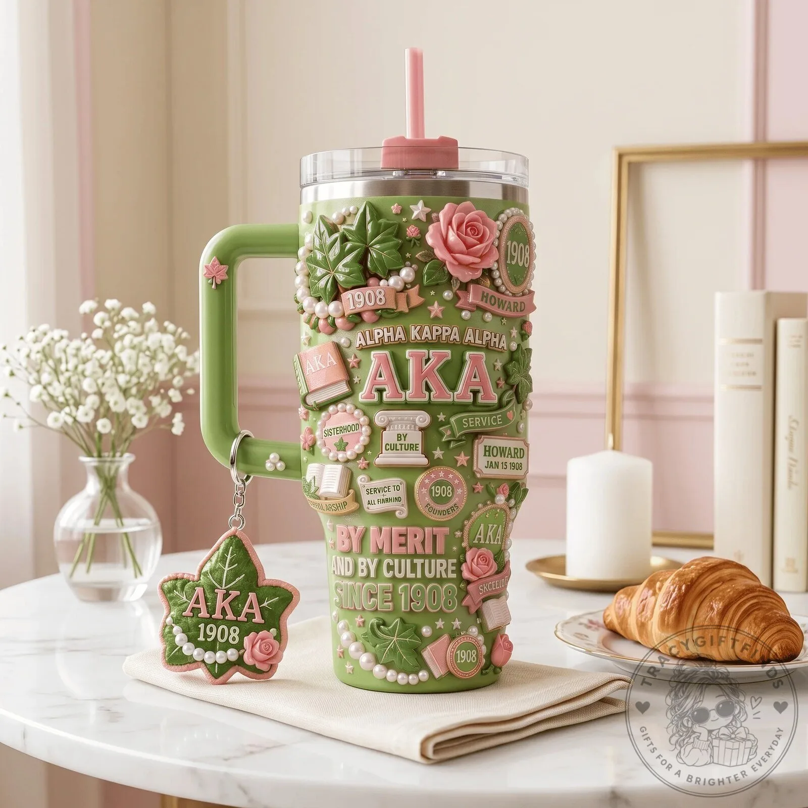 Alpha Kappa Alpha Sorority 40oz Tumbler with Handle and Straw 9 Alpha Kappa Alpha Sorority 40oz Tumbler with Handle and Straw
