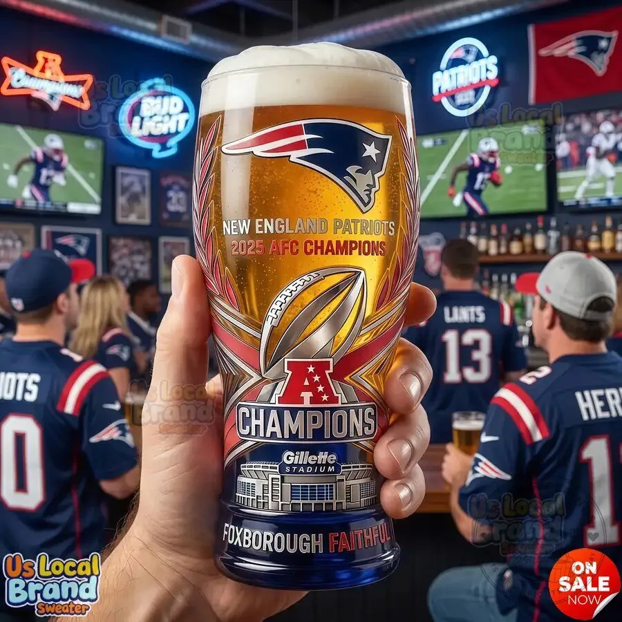 2025 AFC Champions Beer Glass for New England Patriots Fans