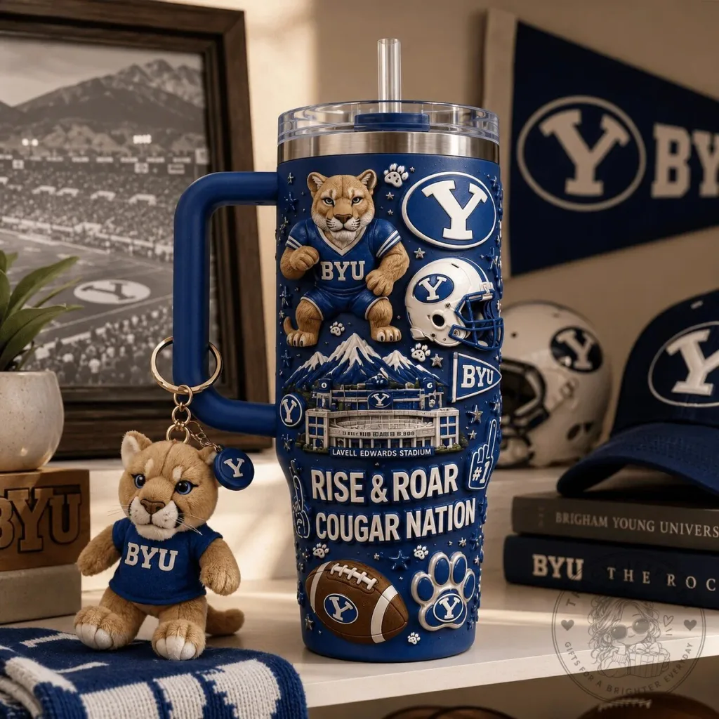Brigham Young University Cougars Football Team 40oz Tumbler with Handle Brigham Young University Cougars Football Team 40oz Tumbler with Handle