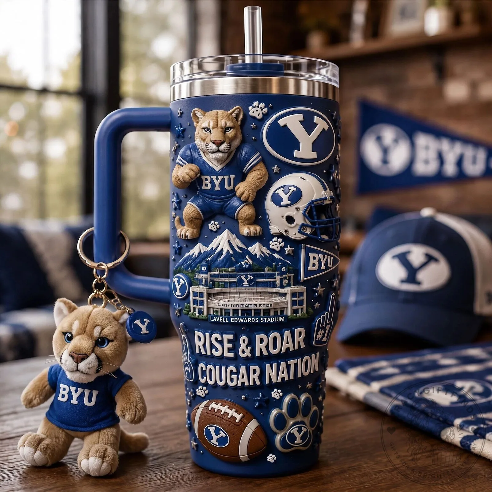 Brigham Young University Cougars Football Team 40oz Tumbler with Handle 8 Brigham Young University Cougars Football Team 40oz Tumbler with Handle