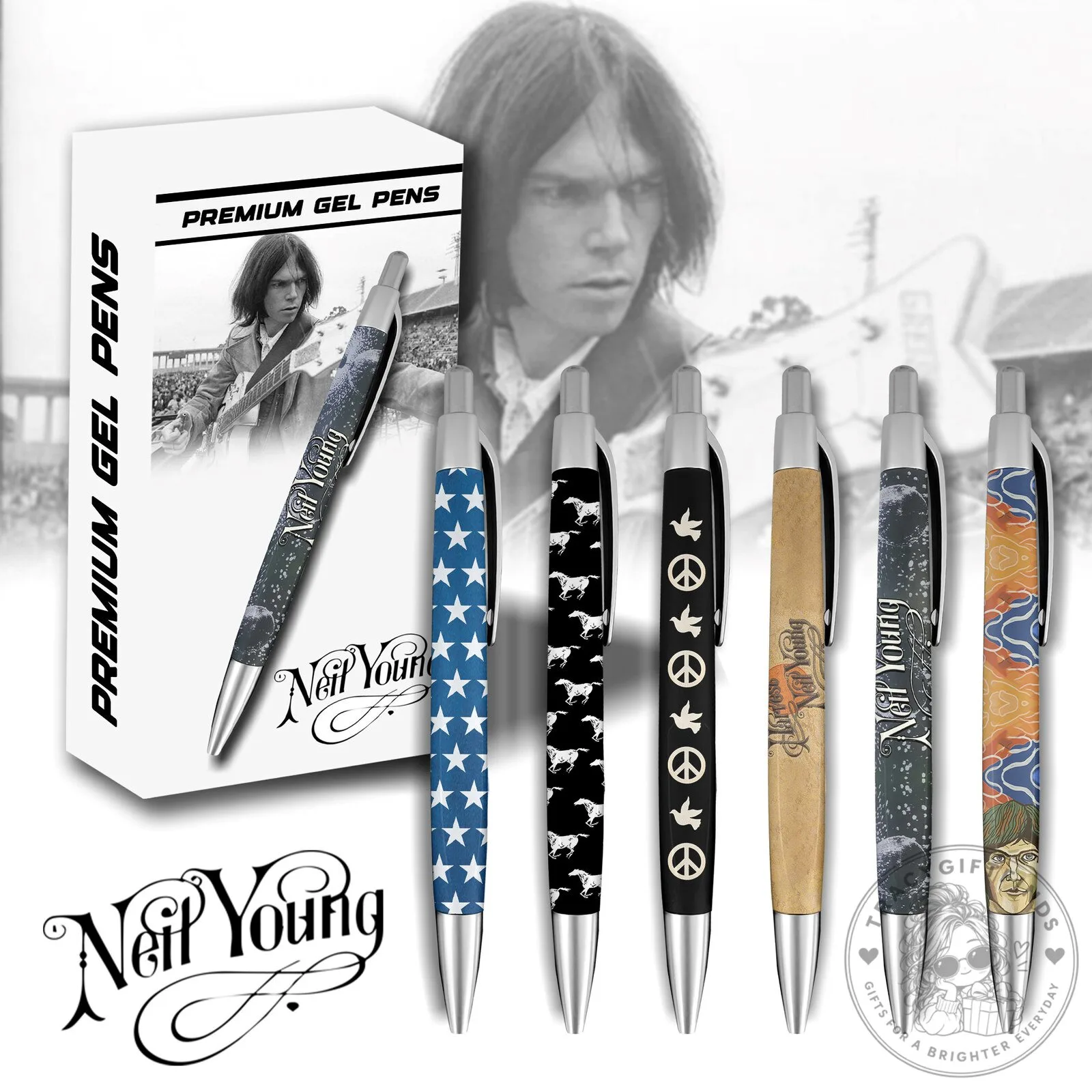 Neil Young Premium Gel Pens Set, Music Legend Signature Writing Tools