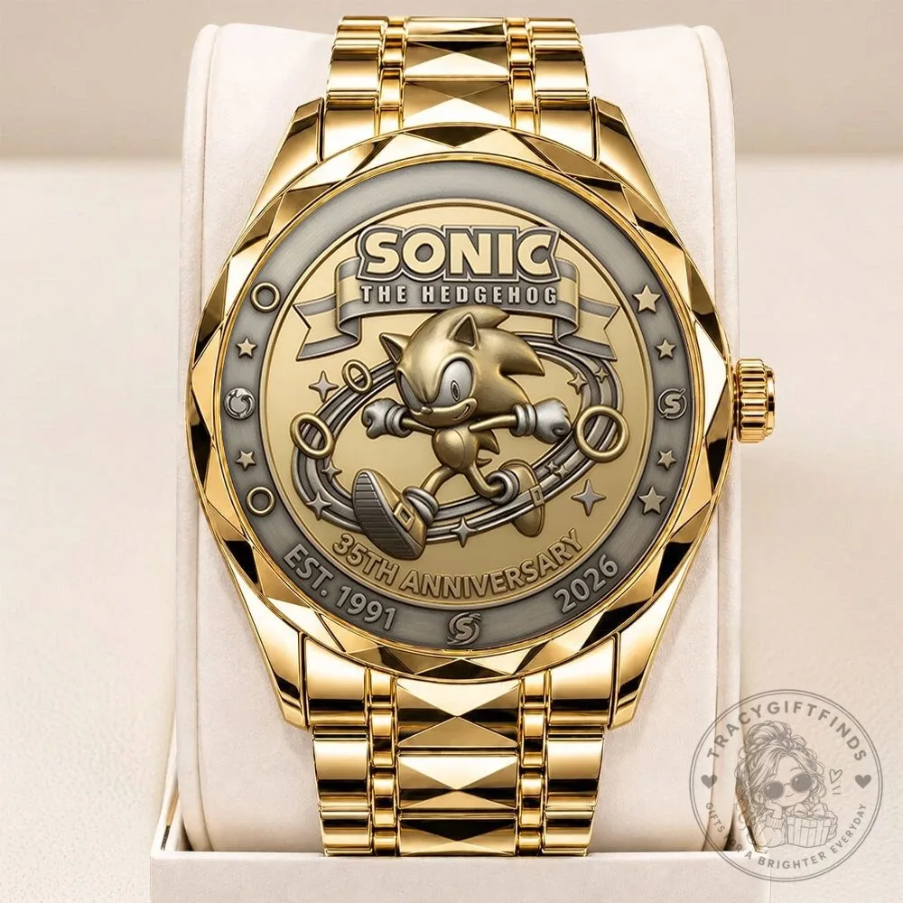 Sonic The Hedgehog 35th Anniversary Gold Tone Stainless Steel Watch