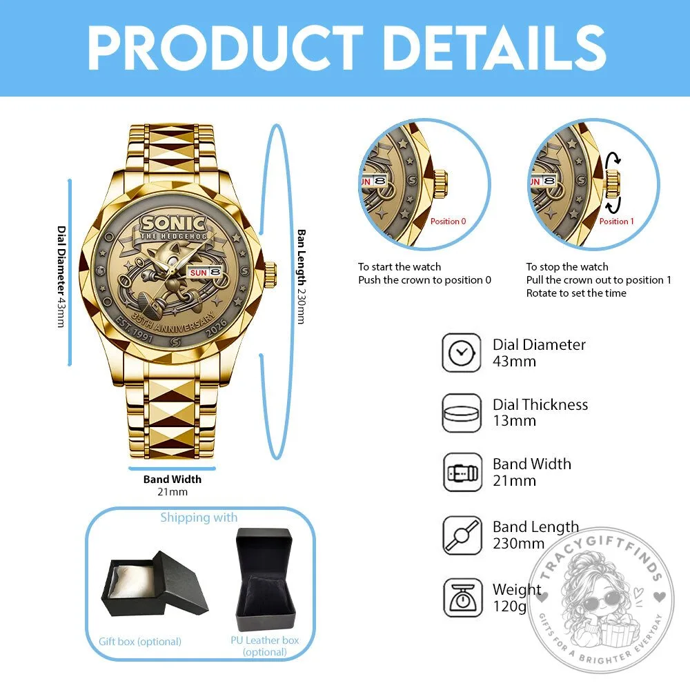 Sonic The Hedgehog 35th Anniversary Gold Tone Stainless Steel Watch 13 Sonic The Hedgehog 35th Anniversary Gold Tone Stainless Steel Watch