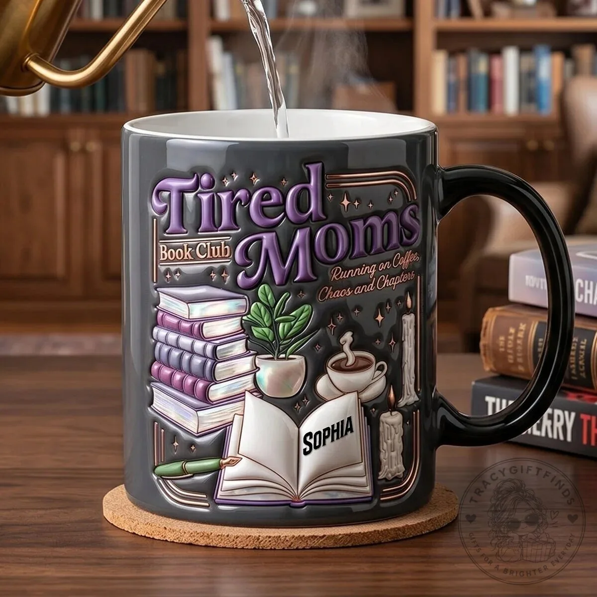 Tired Moms Book Club Running on Coffee Chaos and Chapters Personalized Mug