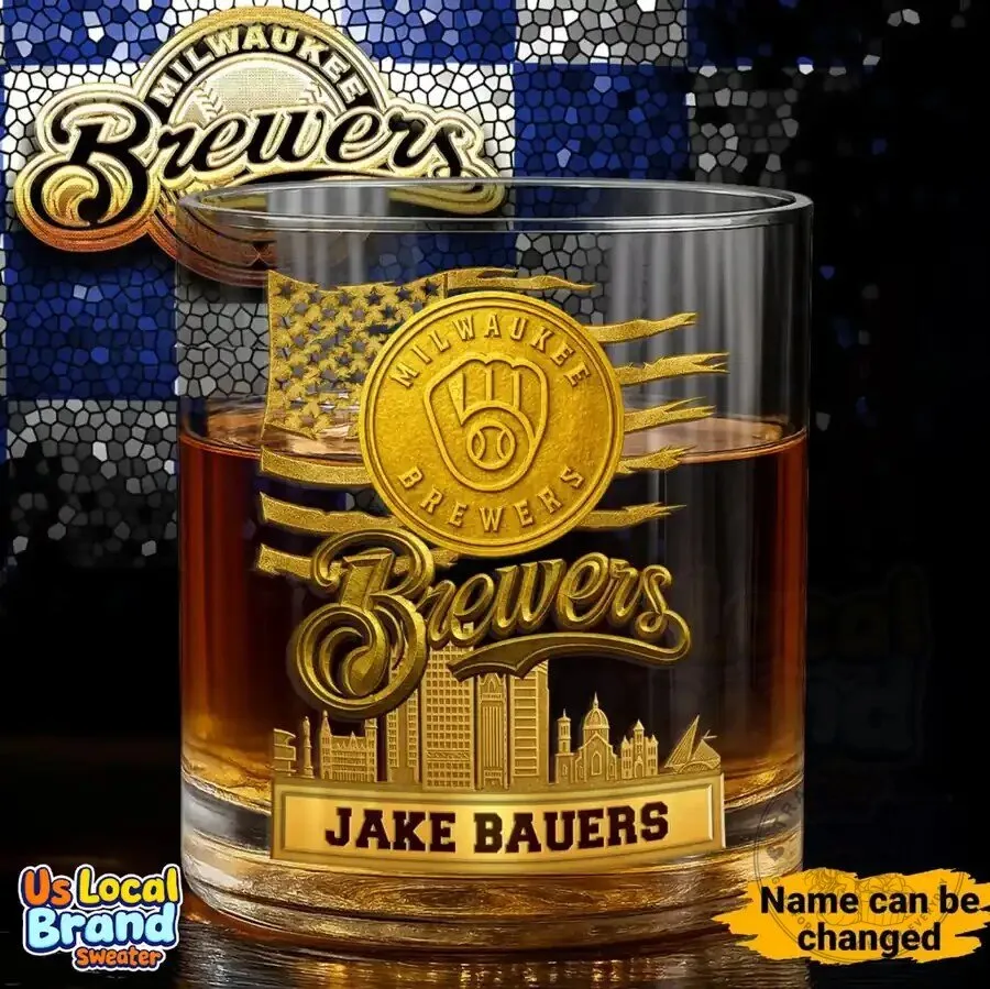 Milwaukee Brewers Baseball Team Personalized Whiskey Glass
