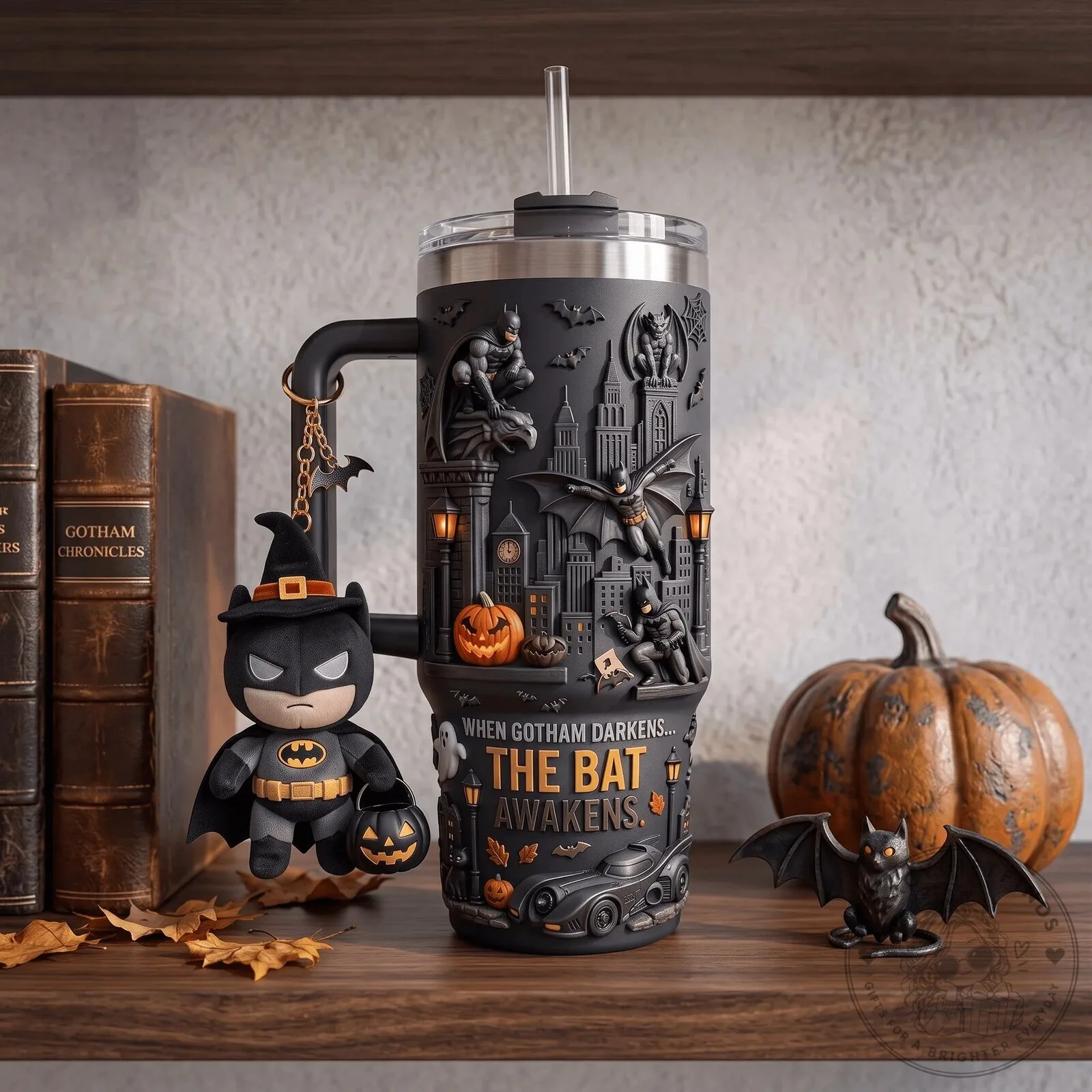 Batman Halloween Gotham City Embossed Stainless Steel Insulated Tumbler with Handle 8 Batman Halloween Gotham City Embossed Stainless Steel Insulated Tumbler with Handle