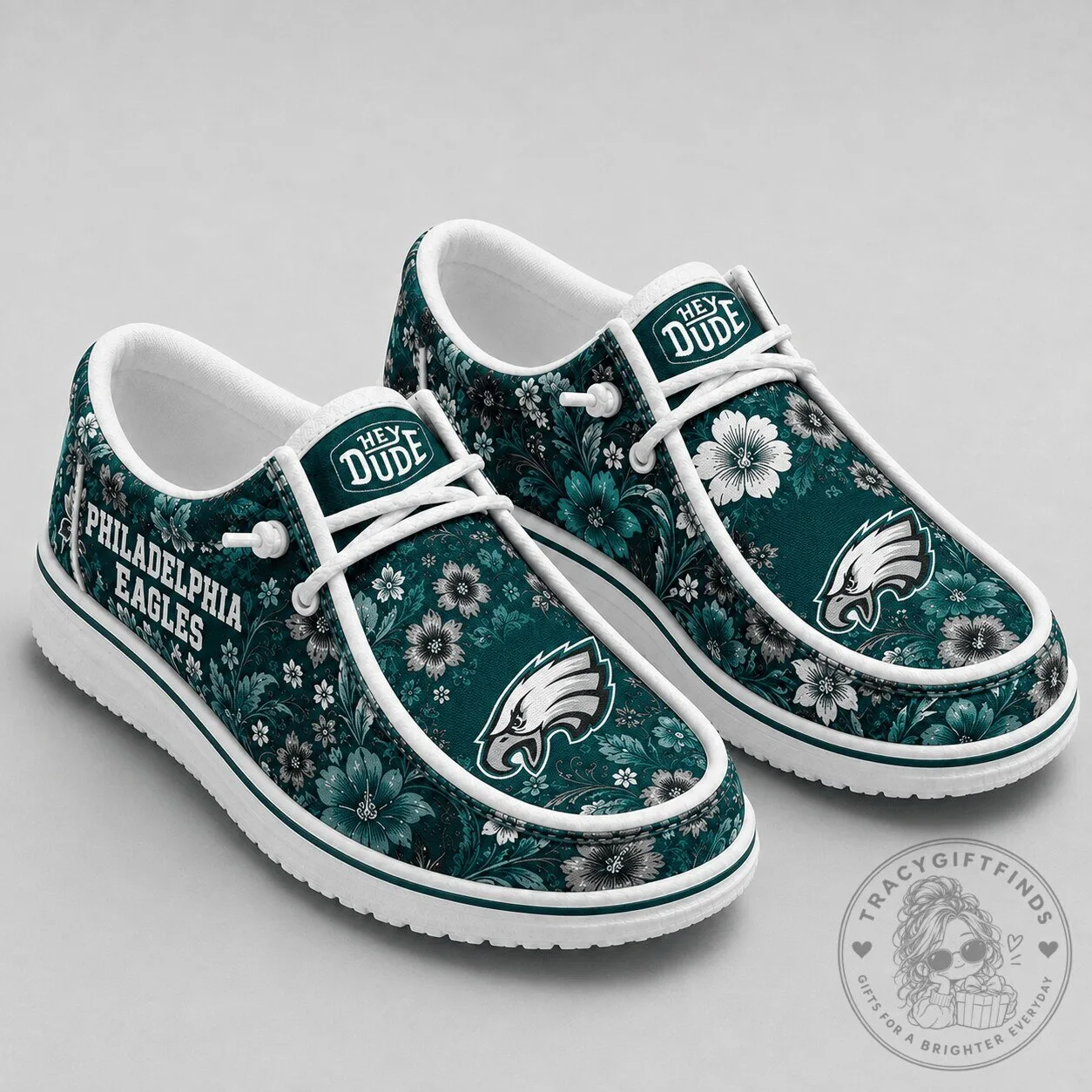 Philadelphia Eagles Floral Pattern Hey Dude Style Shoes 1 Philadelphia Eagles Floral Pattern Hey Dude Style Shoes