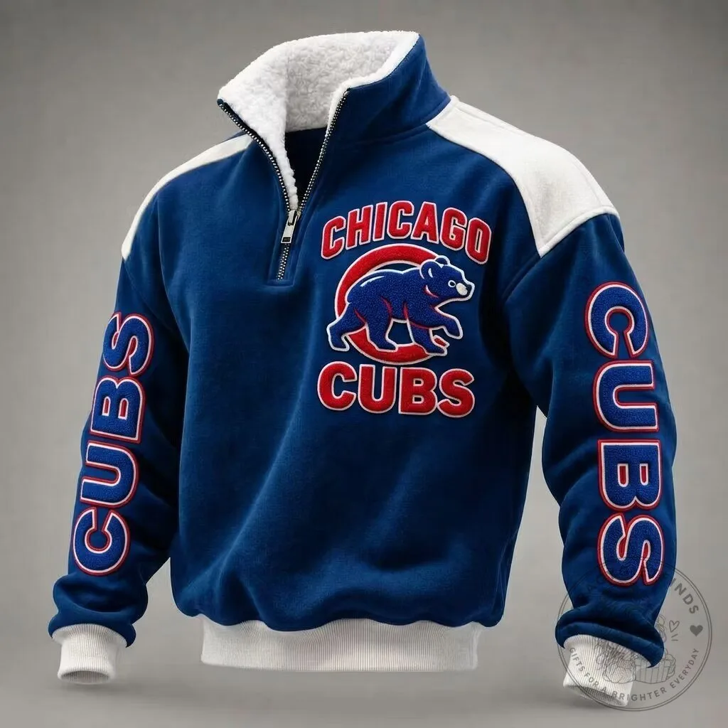 Chicago Cubs Baseball Team Quarter-Zip Fleece Pullover Sweatshirt for Men 1 Chicago Cubs Baseball Team Quarter-Zip Fleece Pullover Sweatshirt for Men