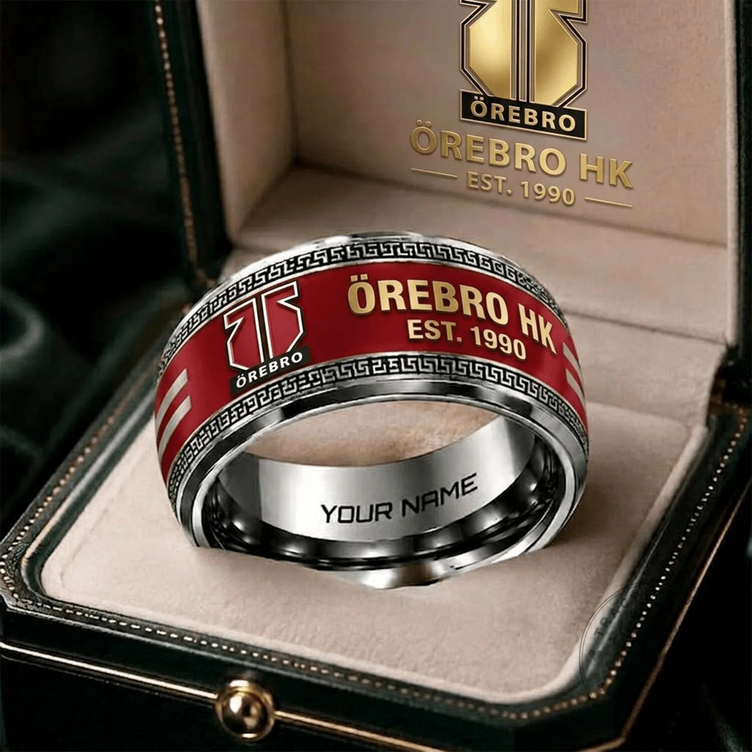 Örebro HK SHL Team Personalized Silver and Red Ring