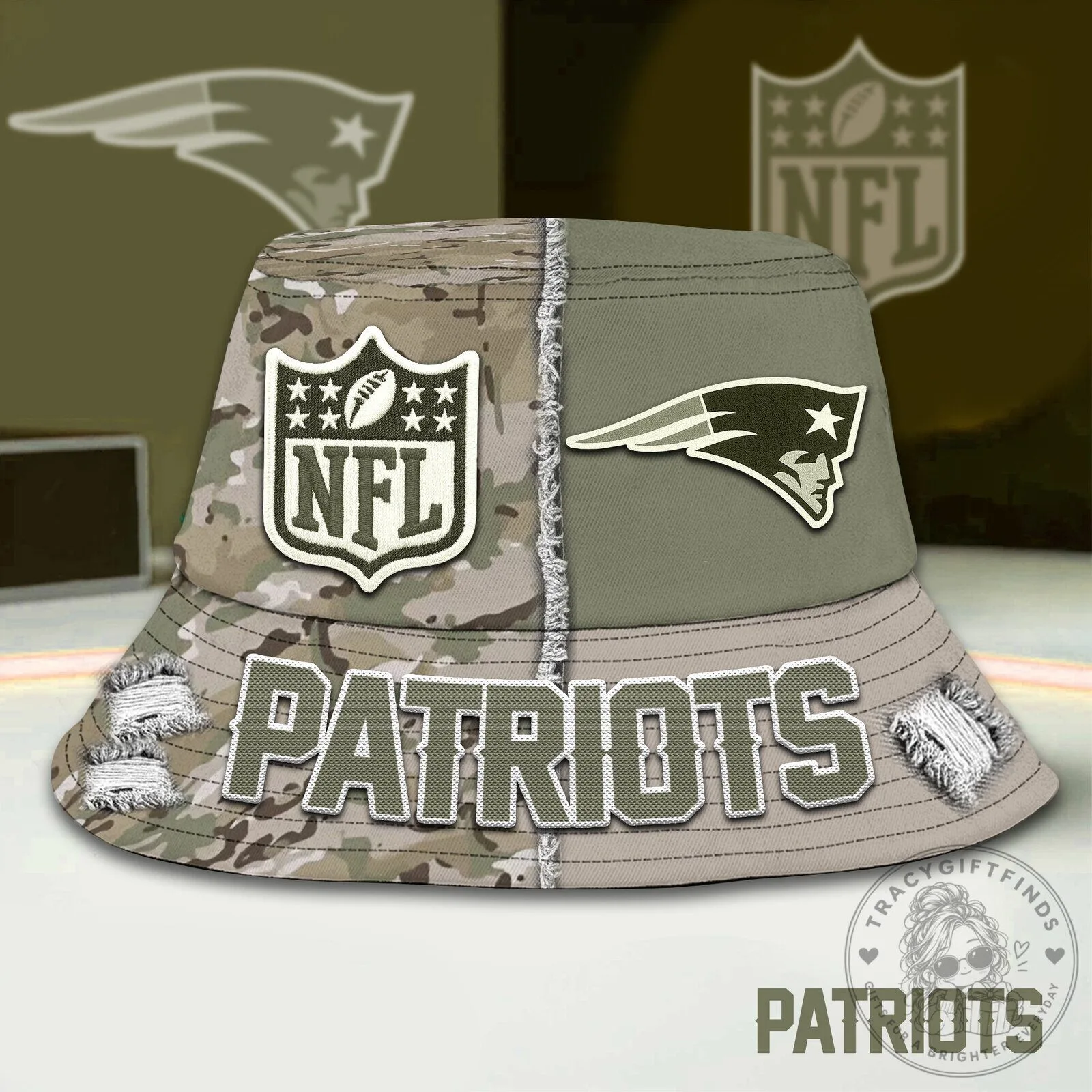 New England Patriots NFL Camouflage Military Style Bucket Hat