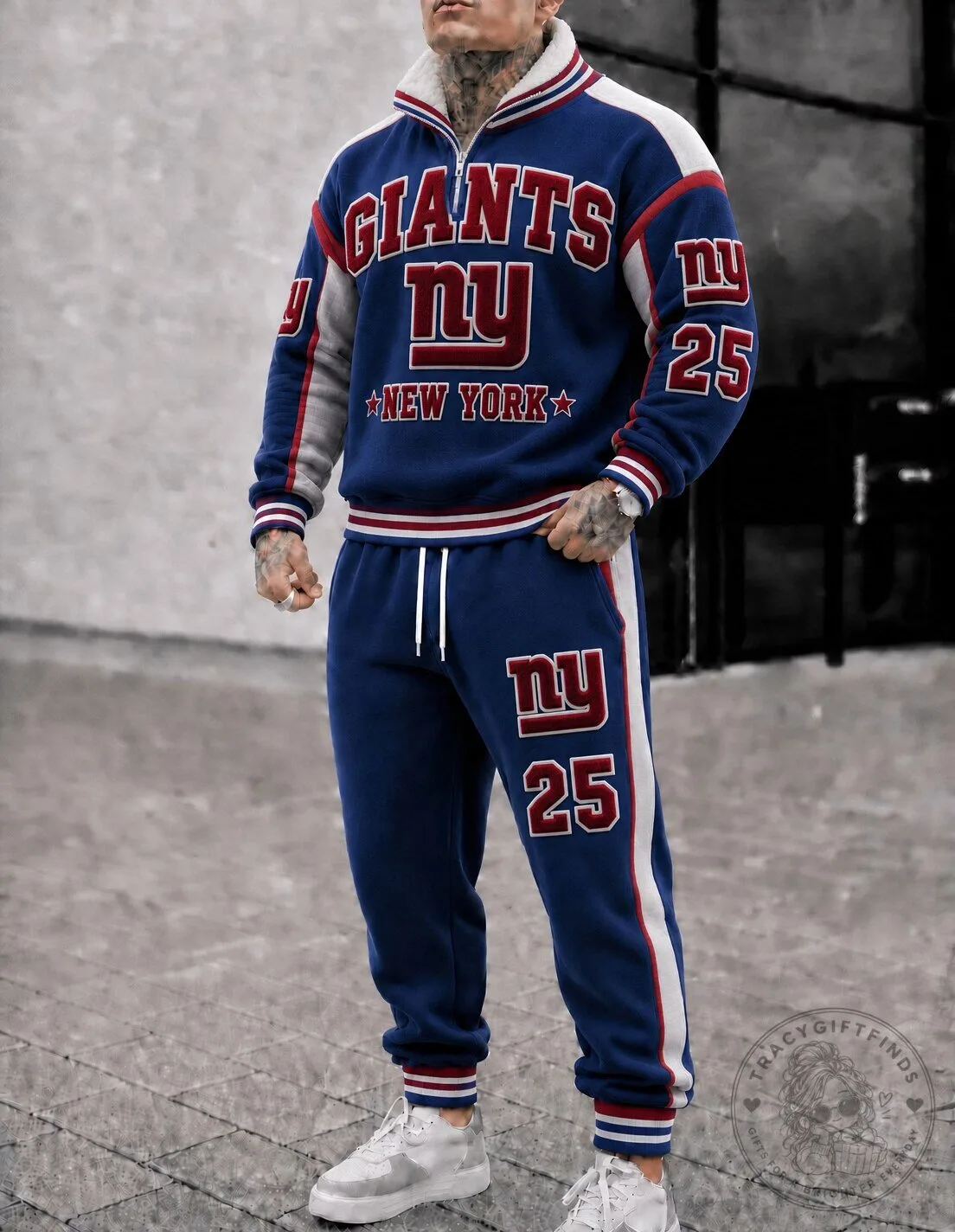 New York Giants Blue Half-Zip Sweatshirt and Sweatpants Tracksuit Set 1 New York Giants Blue Half-Zip Sweatshirt and Sweatpants Tracksuit Set