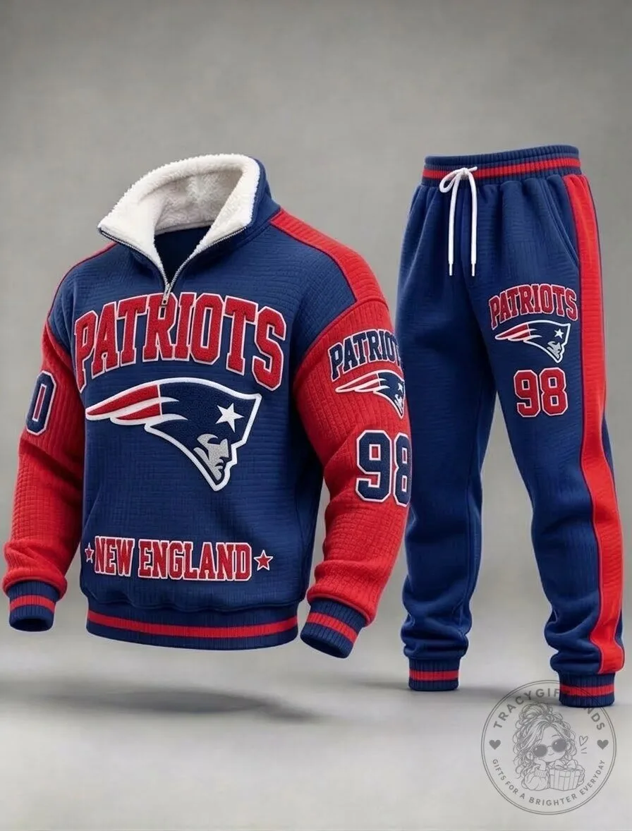 New England Patriots Football Team Quarter-Zip Sweatshirt and Jogger Pants Set